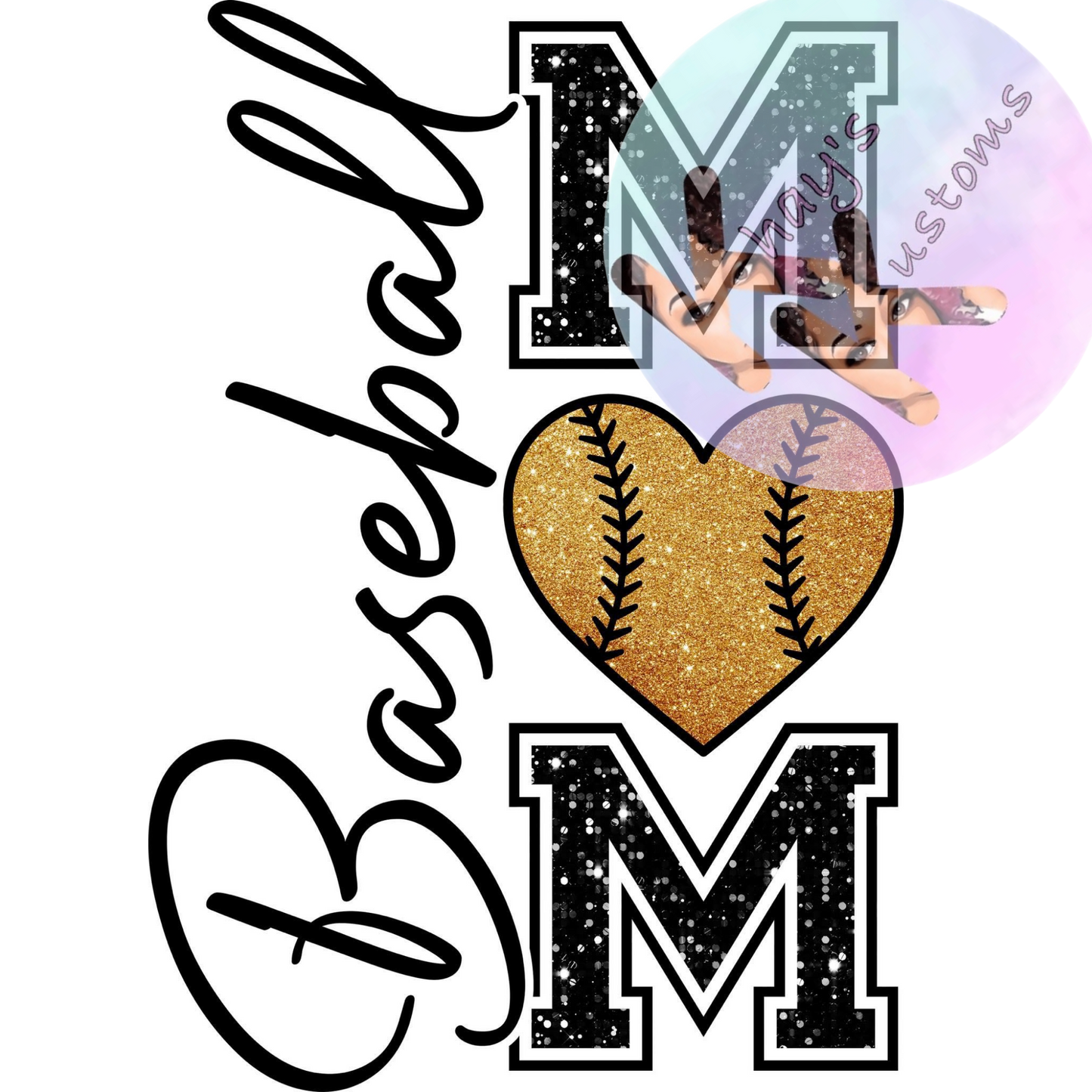 DTF TRANSFER- BASEBALL MOM GOLDEN HEART
