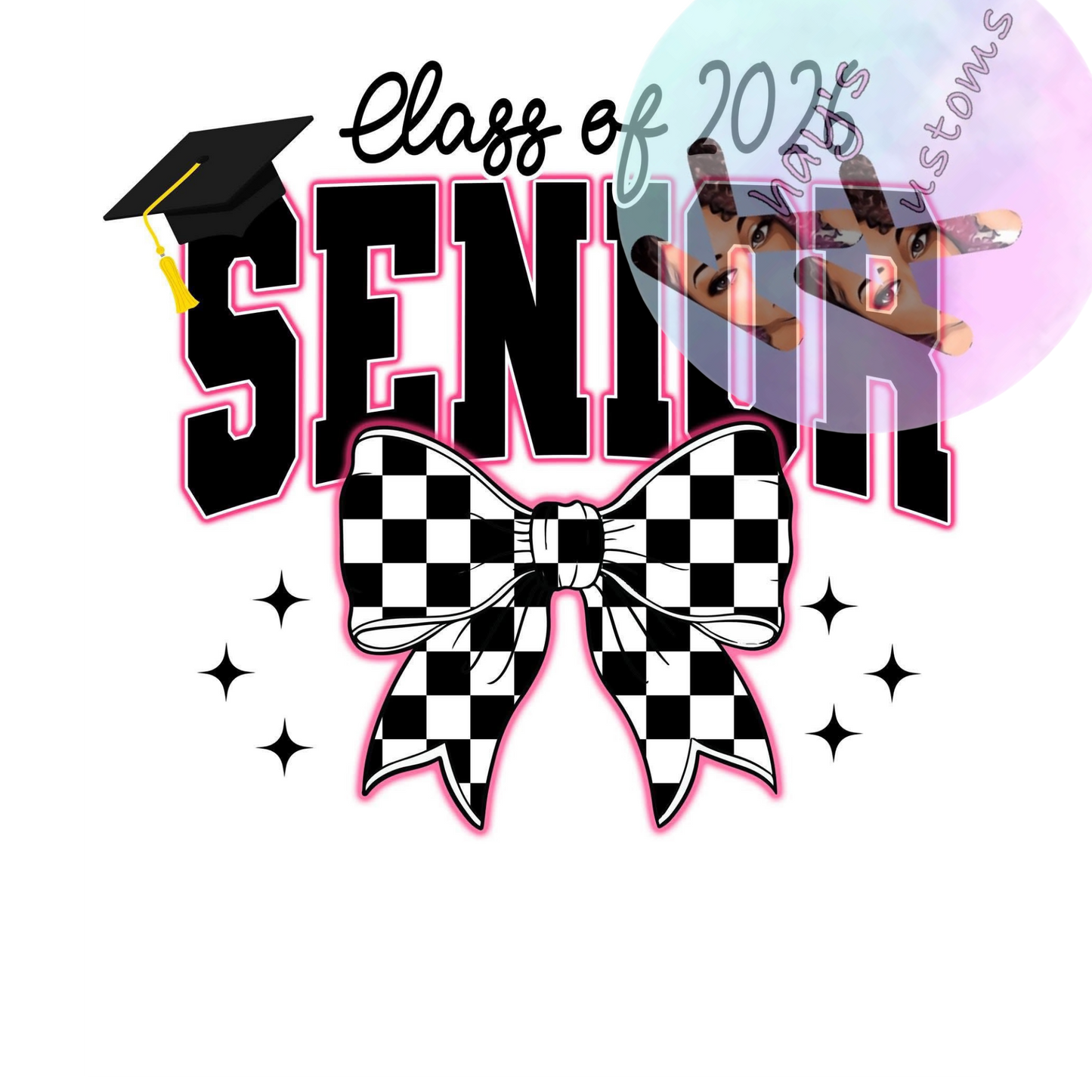 DTF TRANSFER- BLACK AND PINK SENIOR CHECKERED BOW