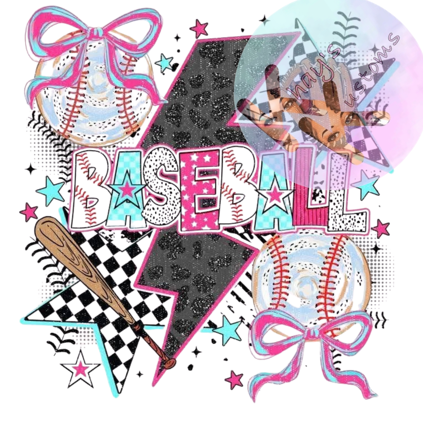 DTF TRANSFER- BASEBALL PINK BOWS