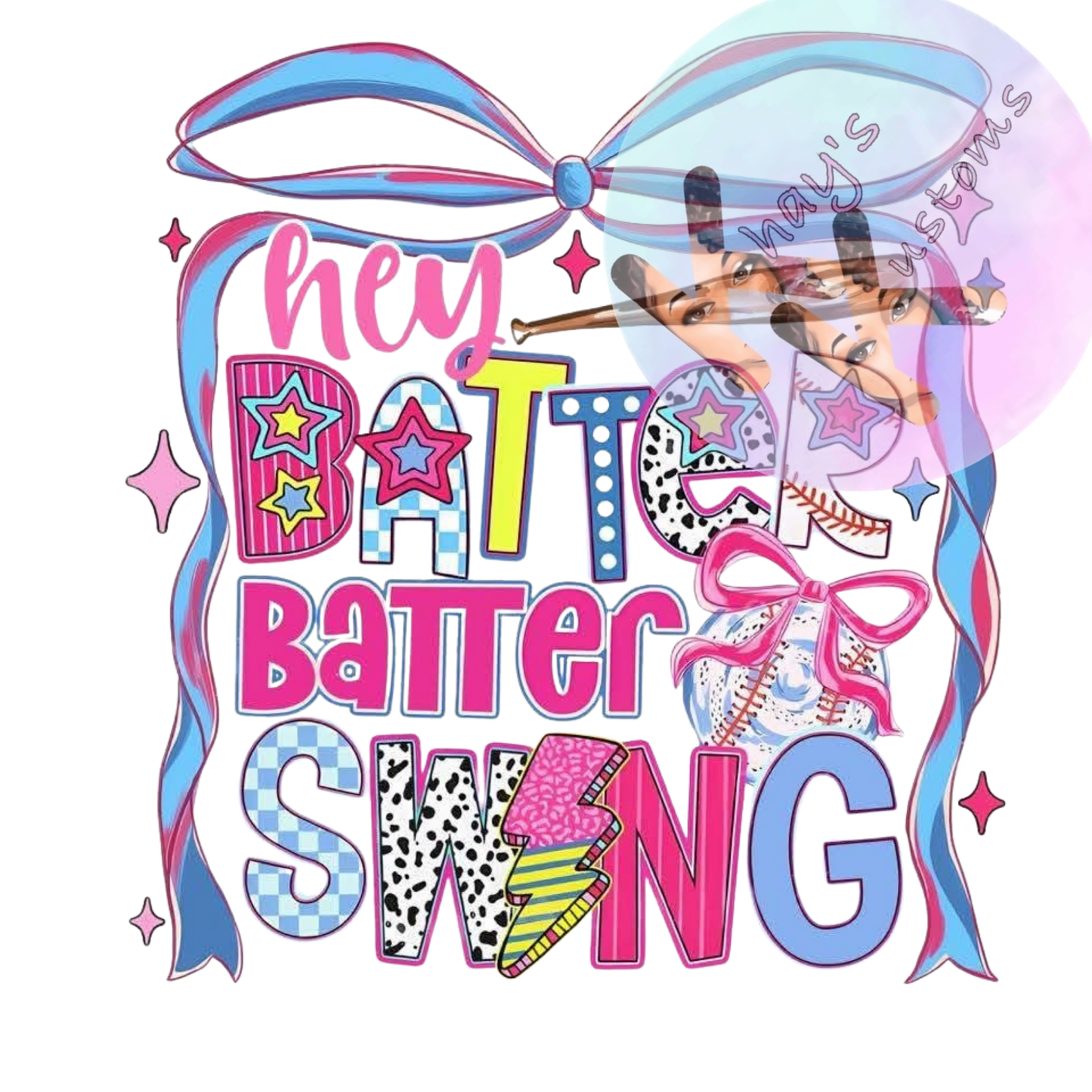 DTF TRANSFER- HEY BATTER BATTER MULTI COLOR
