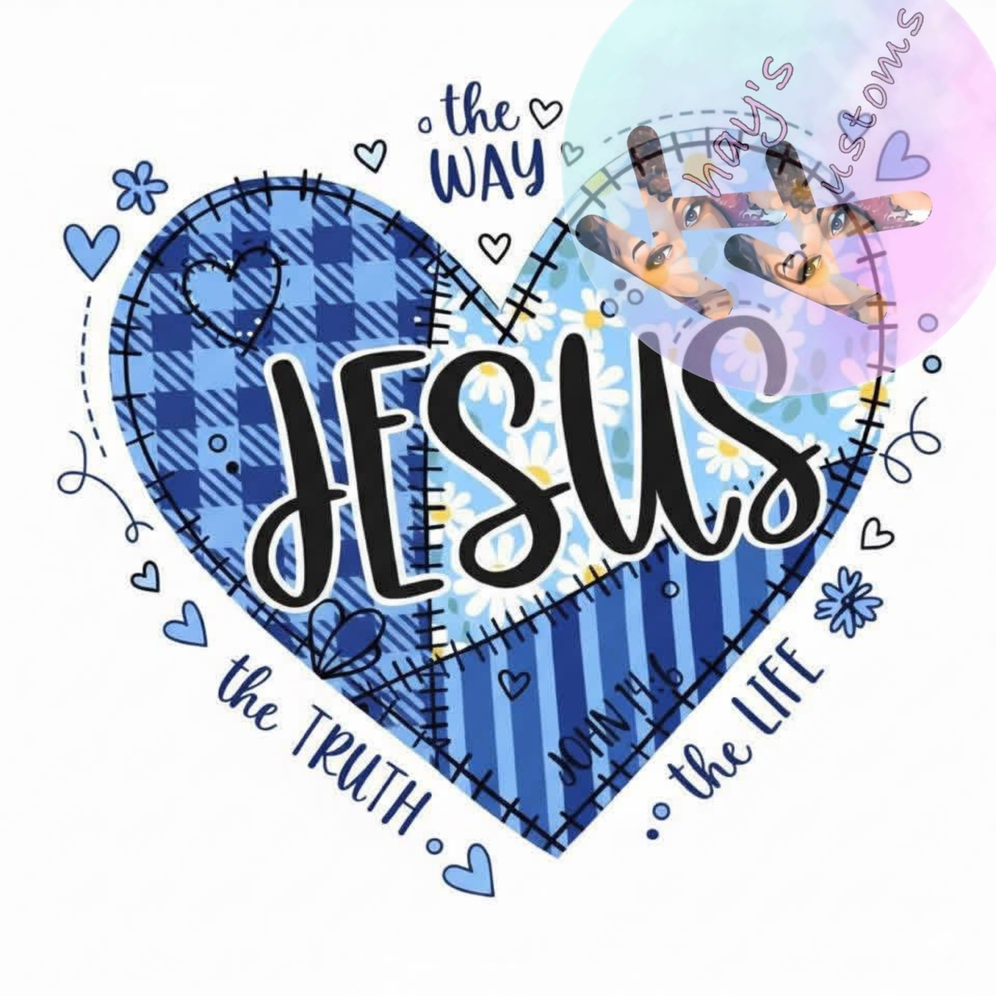 DTF TRANSFER- JESUS BLUE HEART