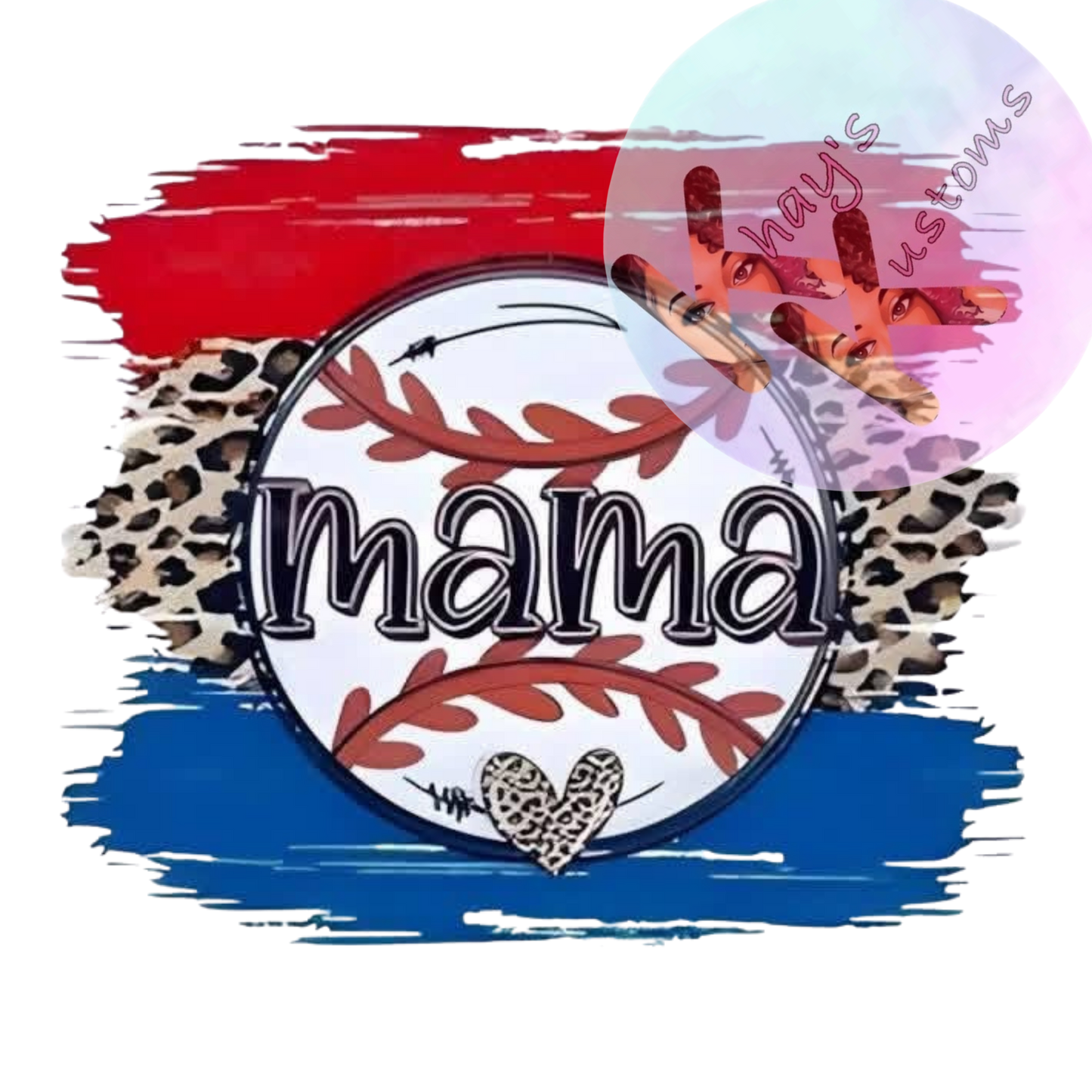 DTF TRANSFER- RED BLUE AND CHEETAH MAMA BASEBALL