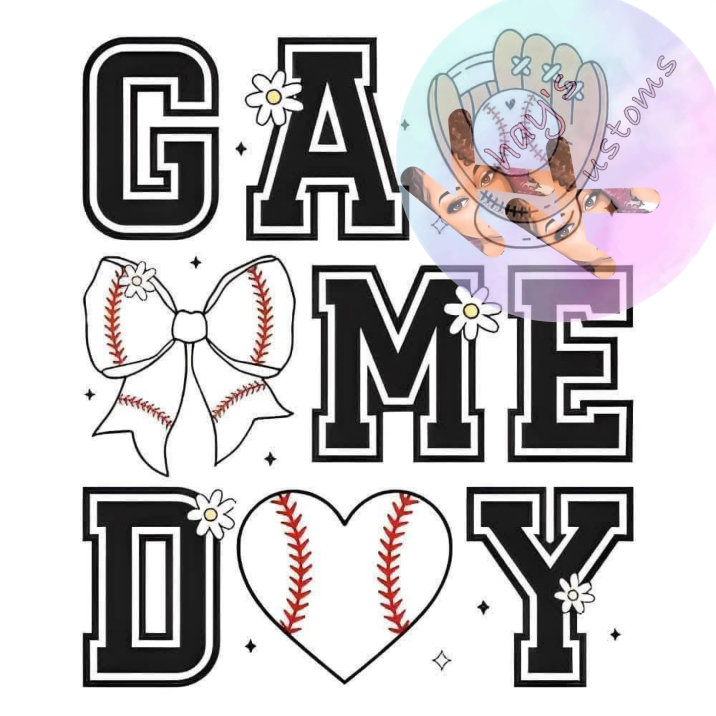 DTF TRANSFER- GAME DAY BASEBALL BOW AND BALL