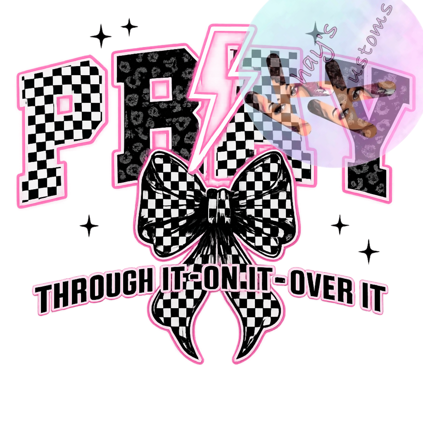 DTF TRANSFER- PRAY RETRO BLACK AND PINK