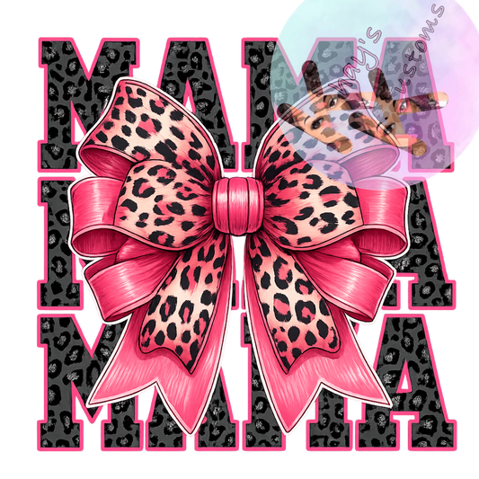 DTF TRANSFER- MAMAM LEOPARD HOT PINK BOW