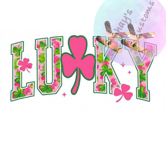 DTF TRANSFER- LUCKY BIG HOT PINK CLOVER