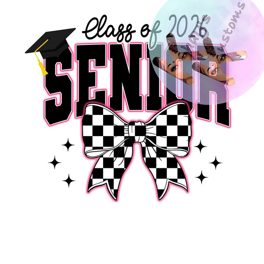 DTF TRANSFER- BLACK AND PINK SENIOR CHECKERED BOW