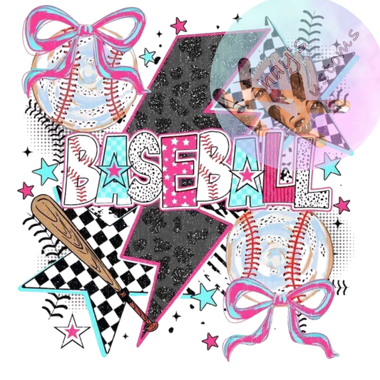 DTF TRANSFER- BASEBALL PINK BOWS