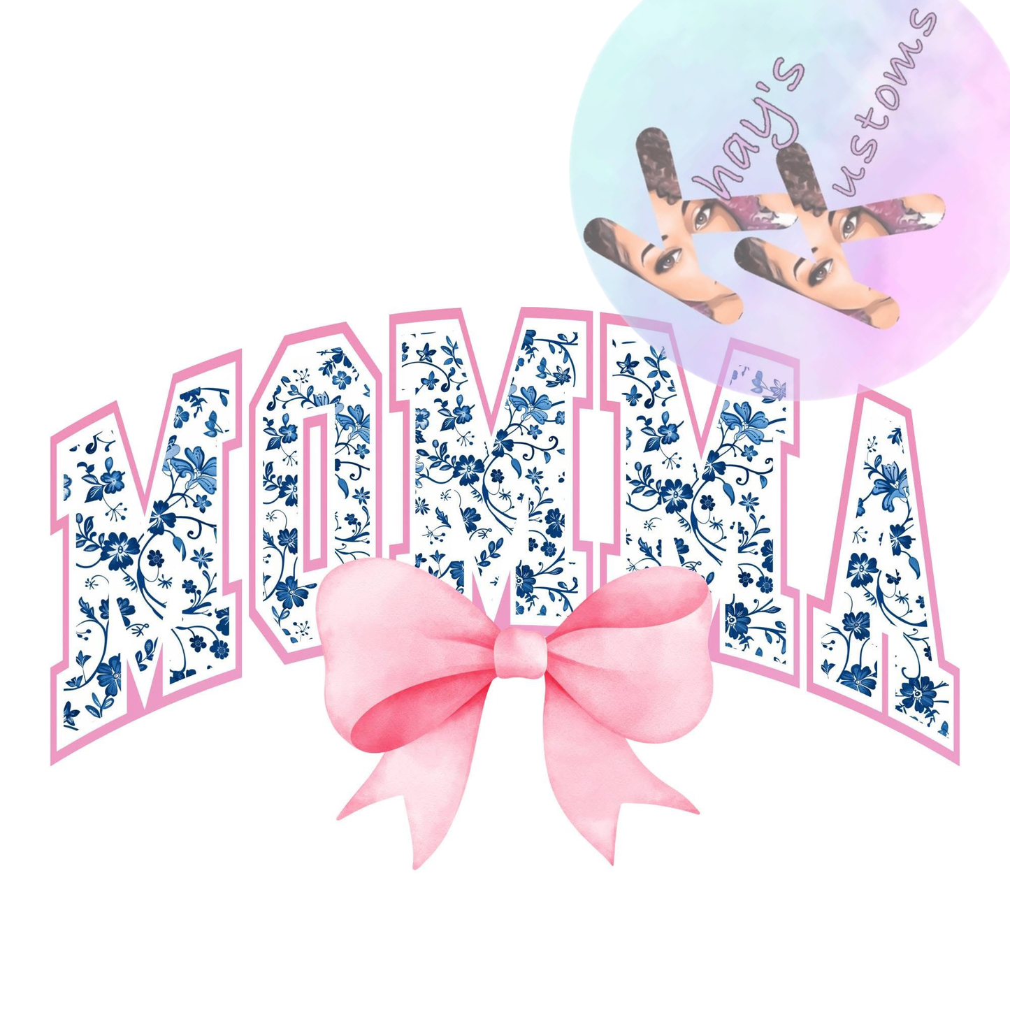 DTF TRANSFER- BLUE AND PINK MOMMA BOW