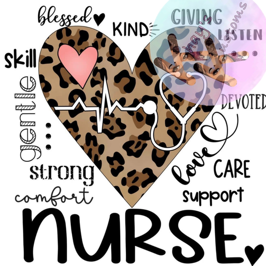DTF TRANSFER- NURSCE CHEETAH HEART