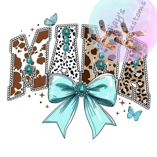 DTF TRANSFER- MAMA COW PRINT TEAL