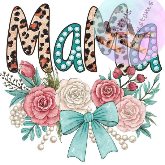 DTF TRANSFER- MAMA FLOWERS TEAL AND CHEETAH