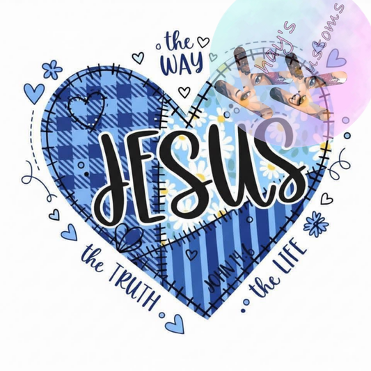DTF TRANSFER- JESUS BLUE HEART
