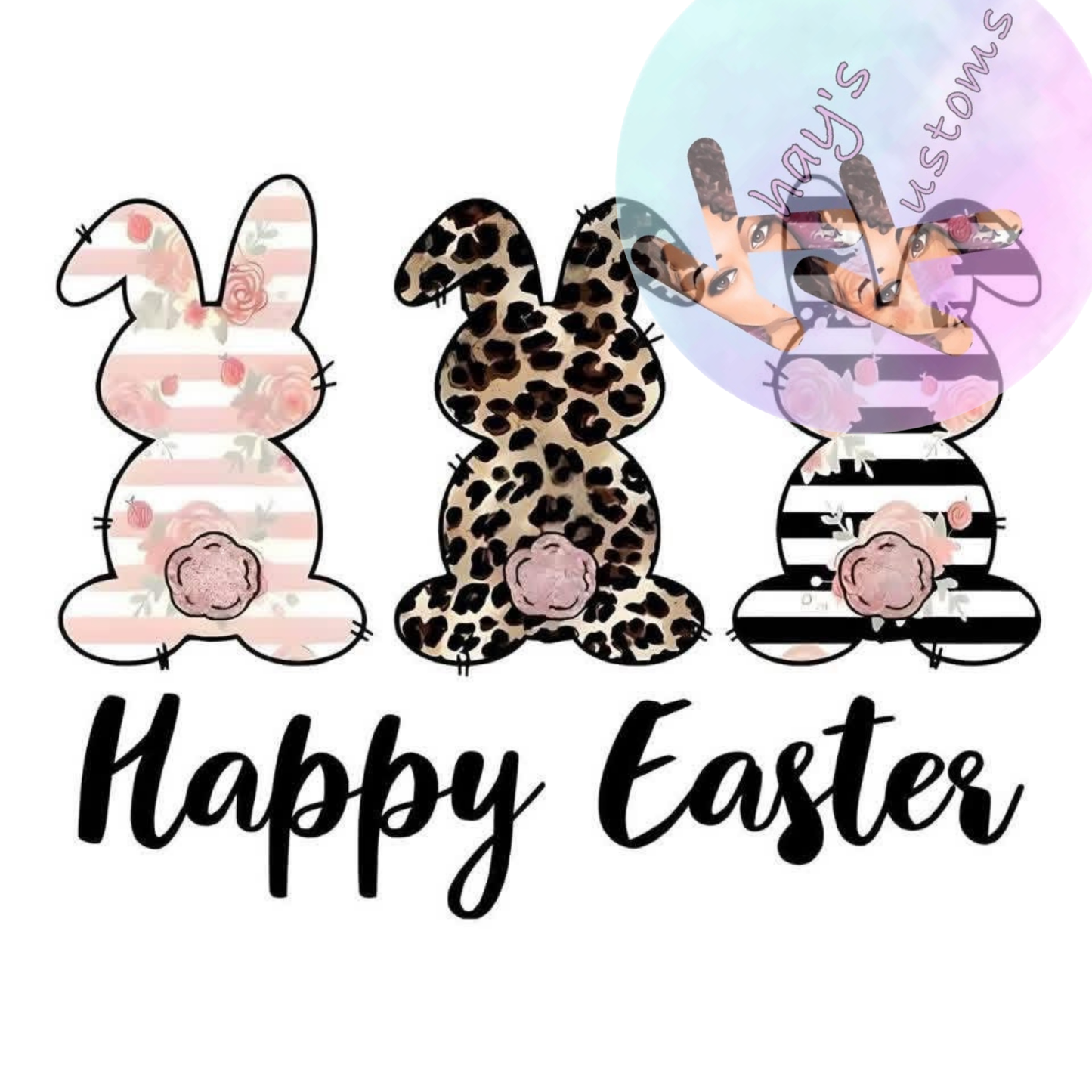 DTF TRANSFER- HAPPY EASTER BUNNIES STRIPES AND CHEETAH