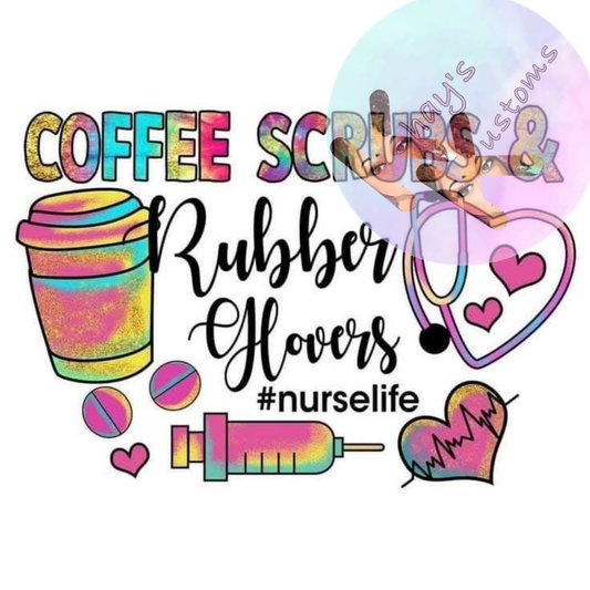 DTF TRANSFER- COFFE SCRUBS & RUBBER GLOVES NEON