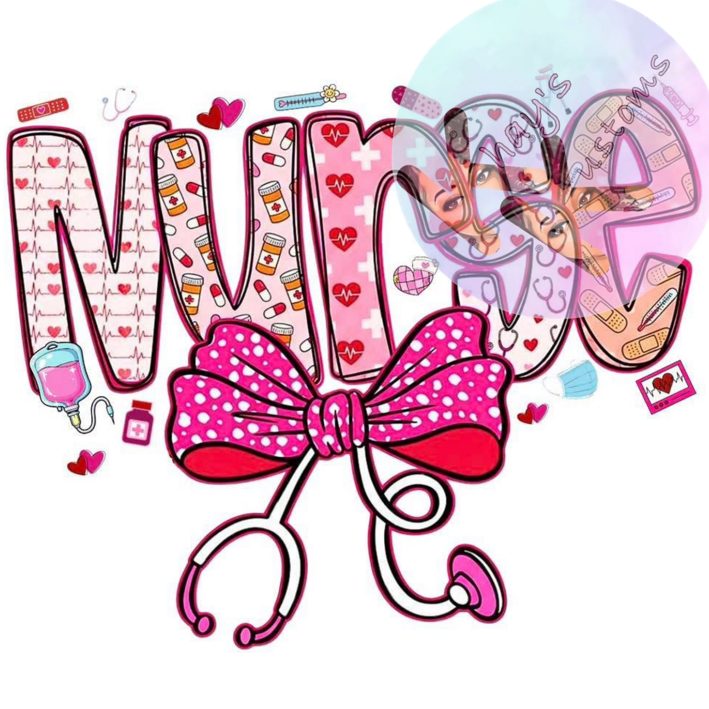 DTF TRANSFER-PINK NURSE BOW