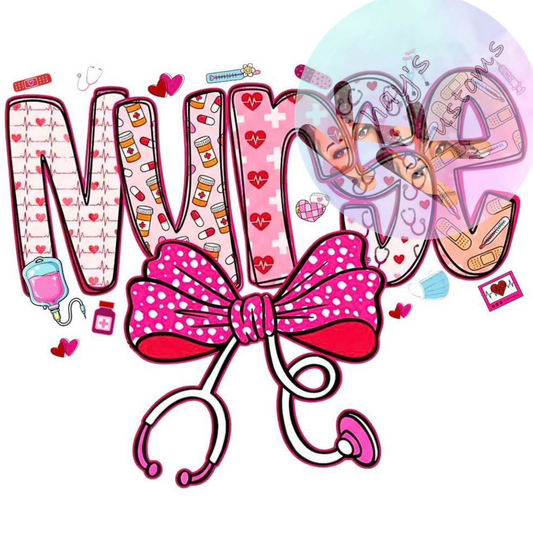 DTF TRANSFER-PINK NURSE BOW