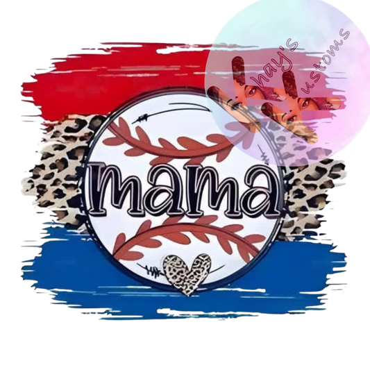 DTF TRANSFER- RED BLUE AND CHEETAH MAMA BASEBALL